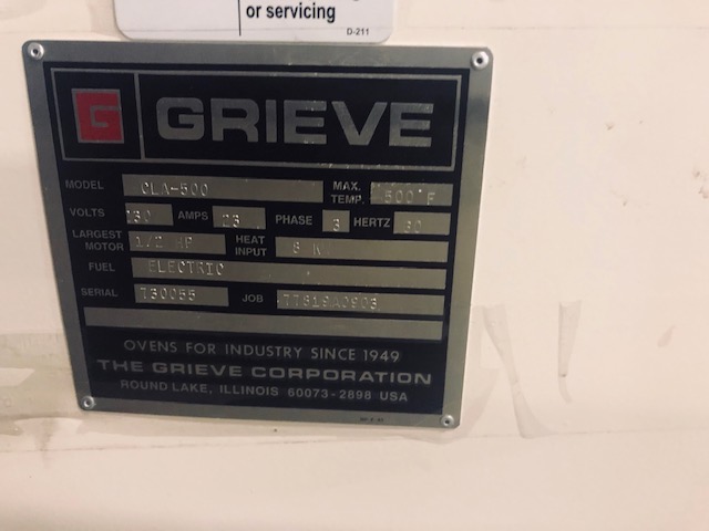 GRIEVE Grieve CLA-500 CLASS 100 Oven 1 used